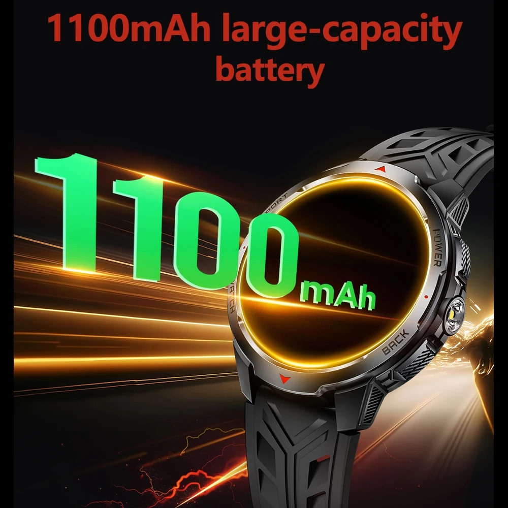 1100 mAh Large Battery Bluetooth Call Smart Watch Men GPS Compass 3ATM Waterproof Outdoor Sports Military Smartwatch