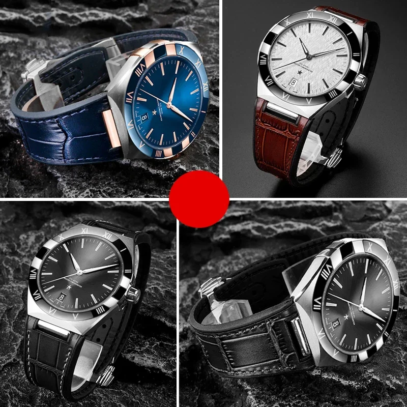 For Omega Constellation 41mm Watch Strap Manhattan 39mm Series Cowhide Layer Rubber Bottom Male Observatory Watchband  25*14mm