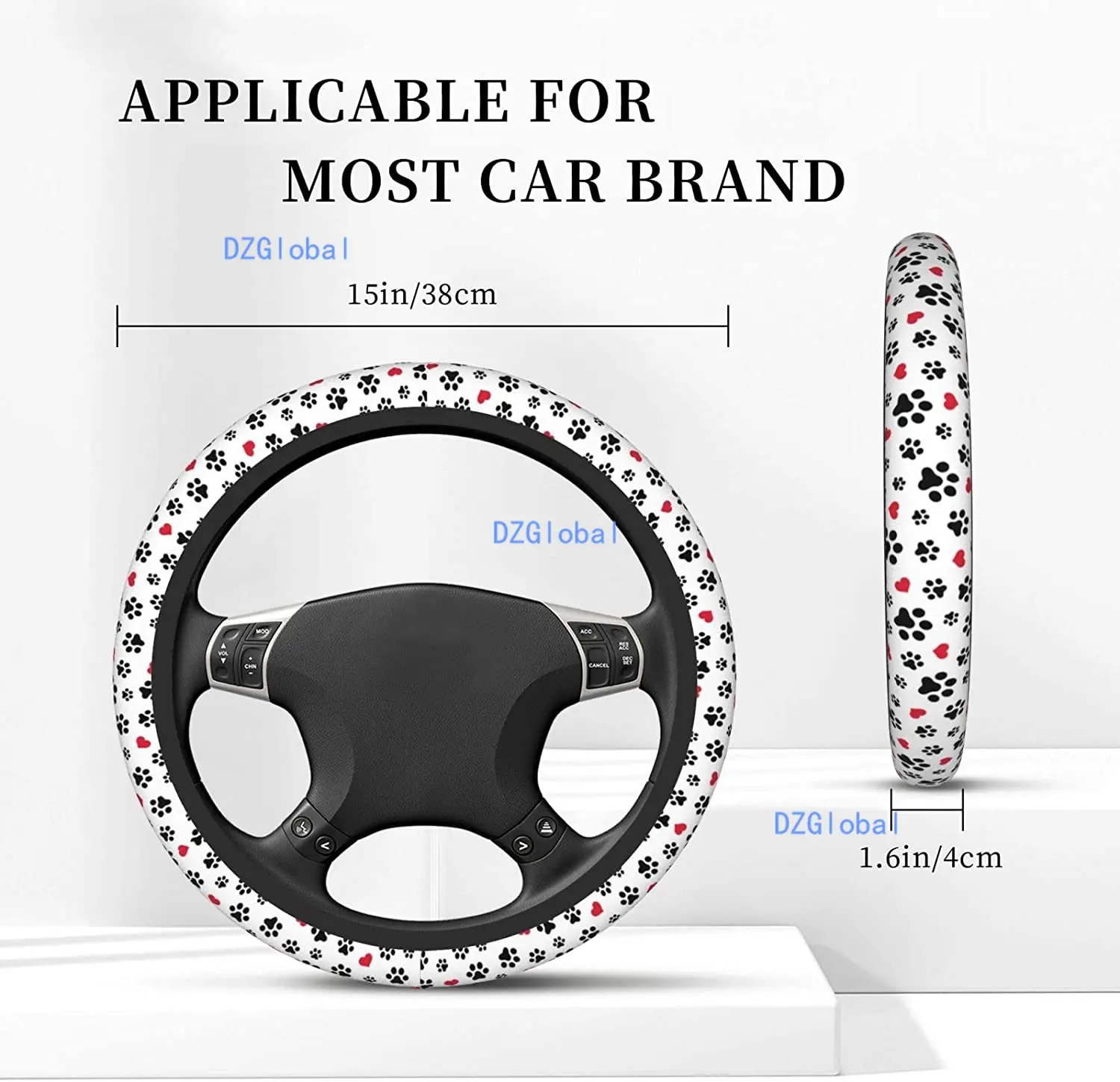 38cm Car Steering Wheel Cover Cute Dog Bulldog Anti-slip Animal Auto  Decoration Elastische Auto Accessories