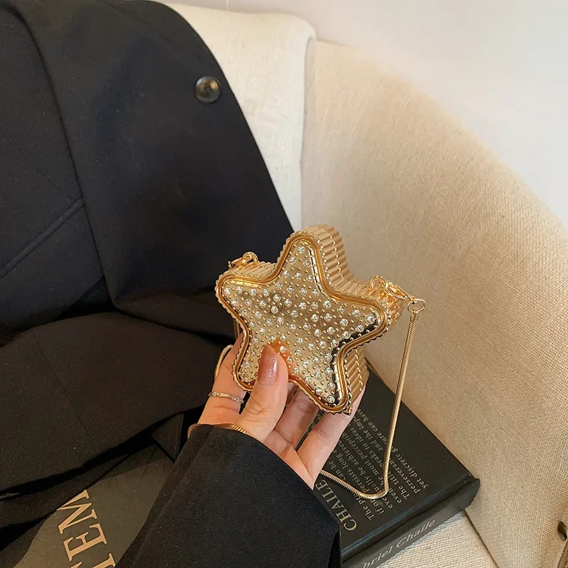 Chain pentagram bag, earphones, lipstick, mini change bag