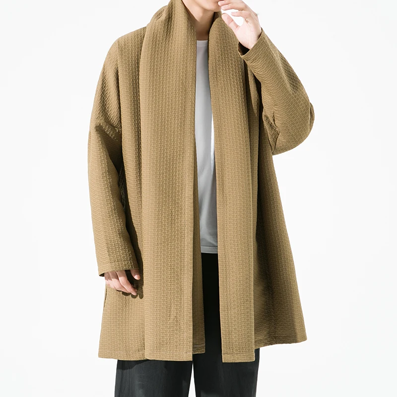 Vintage Men Winter Casual Trench Coat Chinese Style Long Cardigan Streetwear Windbreak Jackets Male Outwear