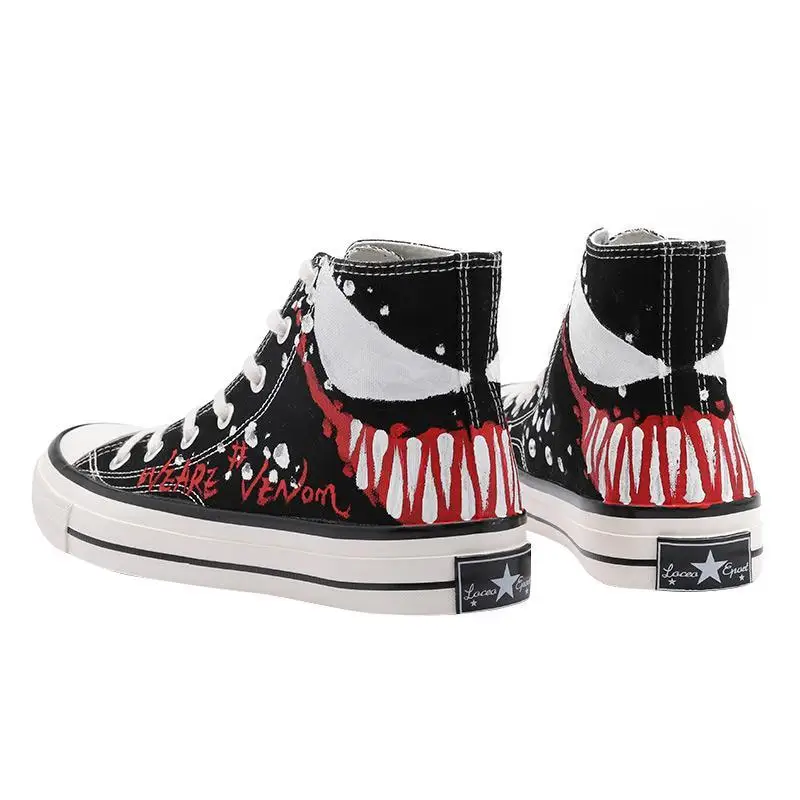 Movie Venom Canvas Shoes Fashion Anime Casual High Top Sneakers Teen Unisex Black and White Shoes Mandarin Duck Shoes