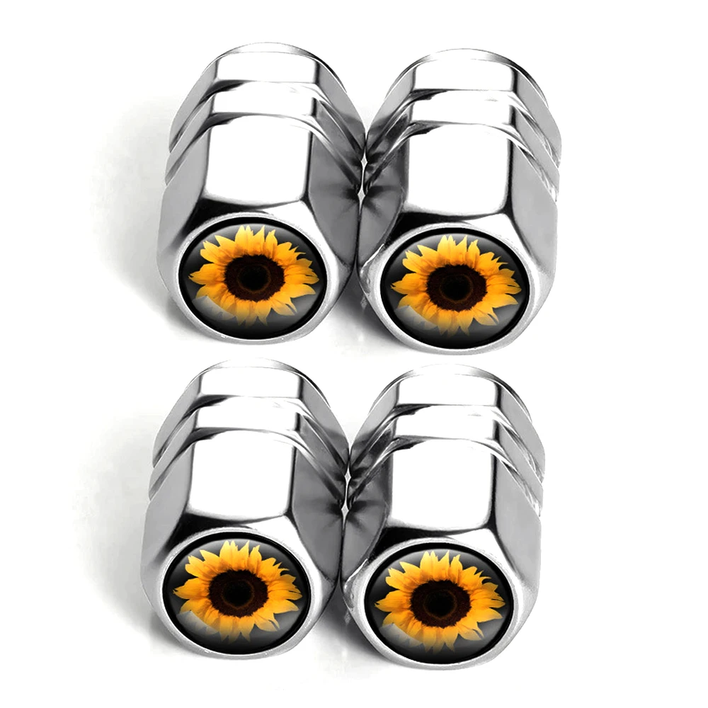 Premium Metal Tire Valve Caps with Rubber Ring - Dust Proof Cover (Set of 4)