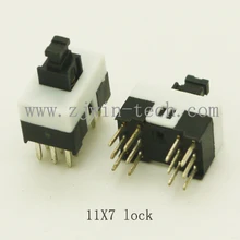 

10PCS/Lot 11MM*7MM Self-locking Power Push button switch micro switch 12pin DIP Latching tact switch