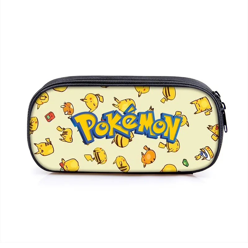 Sac à stylos Pikachu pour étudiants, dessin animé Pokemon, polyester périphérique, haute capacité, monocouche, sac à crayons pour garçons et filles