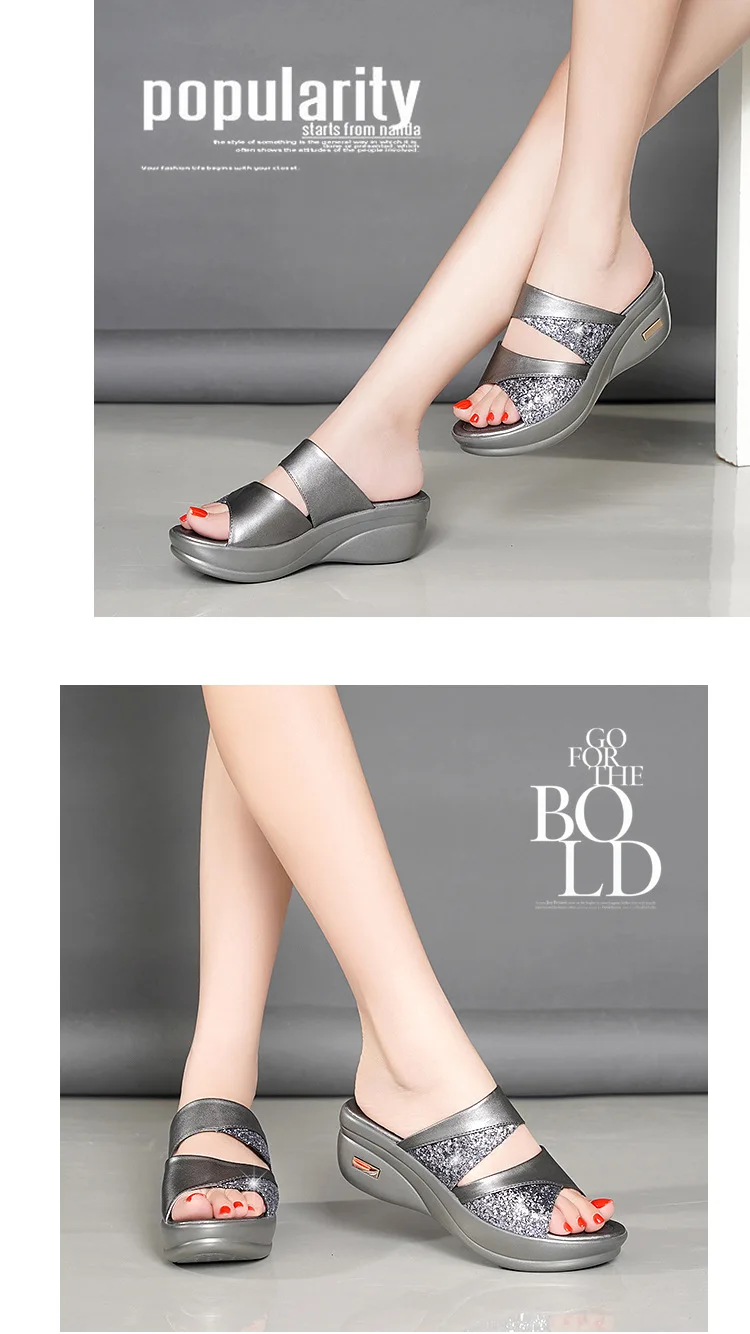 Female Casual Slingbacks Glitter PU Platform Comfortable Sandals For Women Spring 2026 Summer Wedge Slippers_vogvips.com