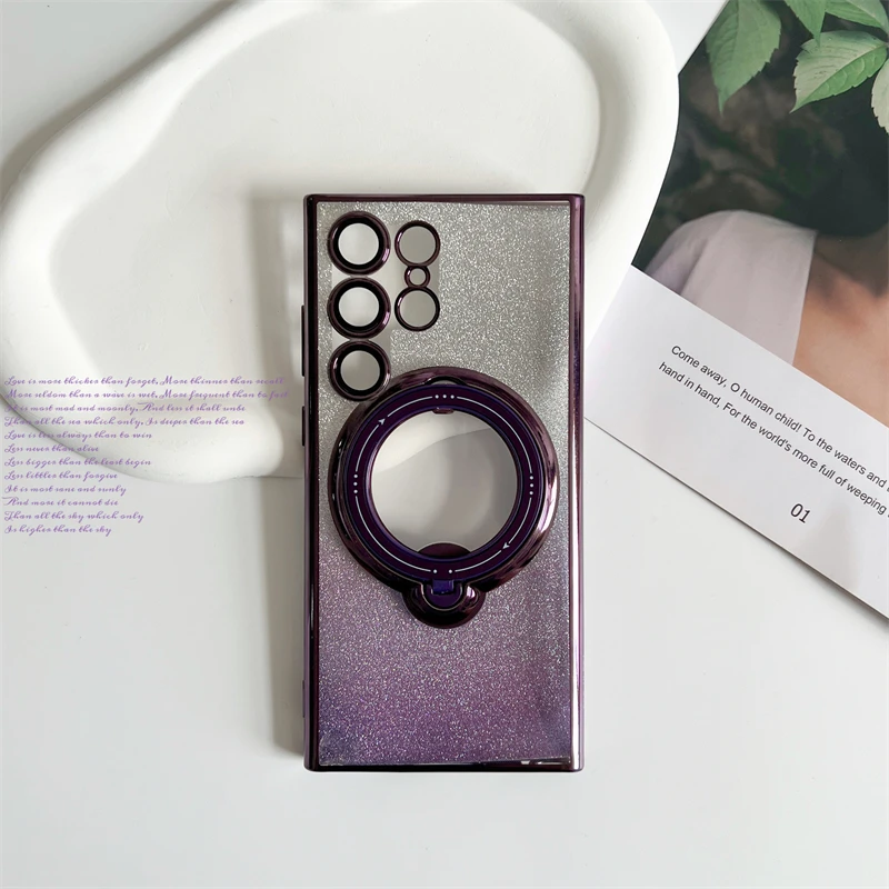 Glitter Magnetic Charging Stand Plating Case For Samsung A14 A34 A54 A24 A13 A23 A12 A32 A52 5G S22 S23 Plus Ultra S20_voghion.com