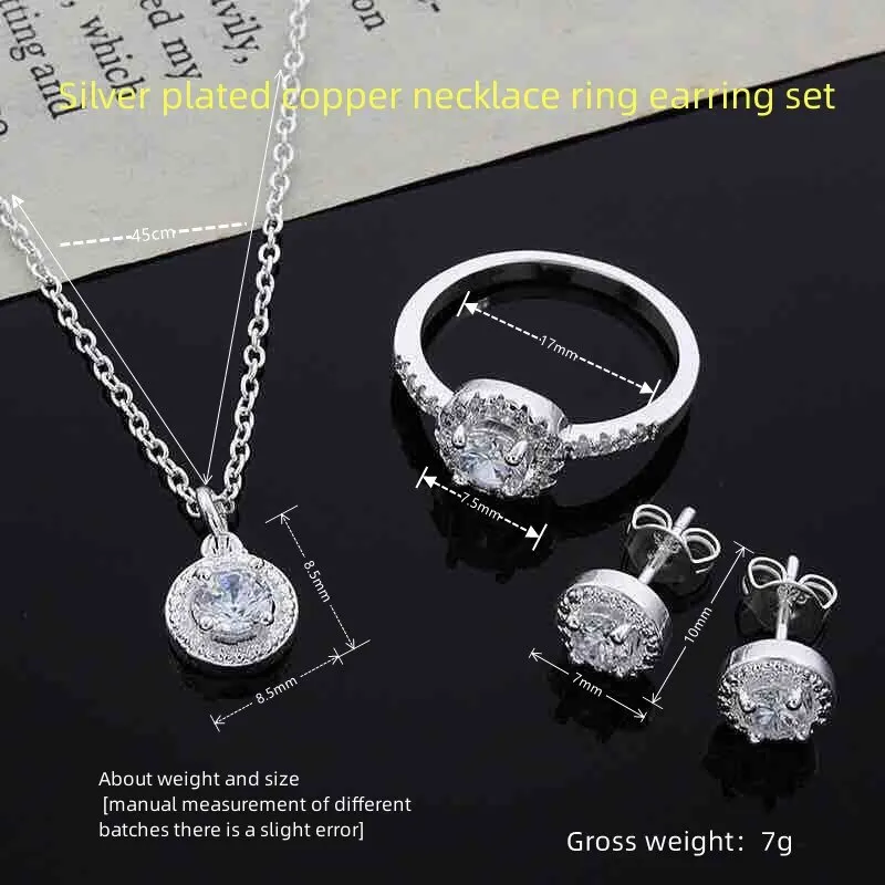 Jewelry Set Necklace Ring Earrings Female Models Light Luxury Style Brass Zirconia Bright Silver Plated Jewelry 4pcs Silver Jewelry Set Jewelry Set Silver Jewelry