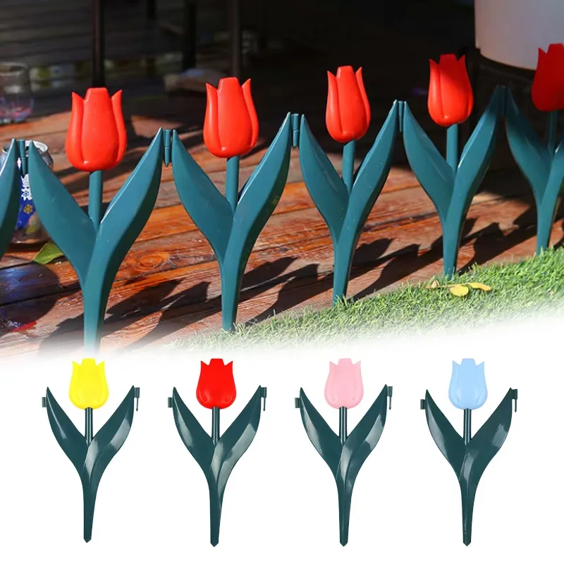 Simulation Tulip Flower Garden Fence 10PCS Plastic Colourful for Outdoor Yard Lawn Decor Border Lawn Fence Gardening landscaping garden fence