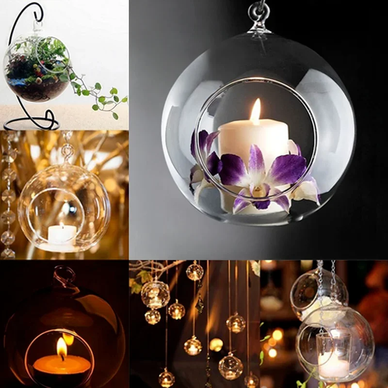 Tea Light Holder 6cm/8cm Diameter Crystal Glass Hanging Candle Holder Romantic Wedding Home Vase Hanging Decoration candle holders