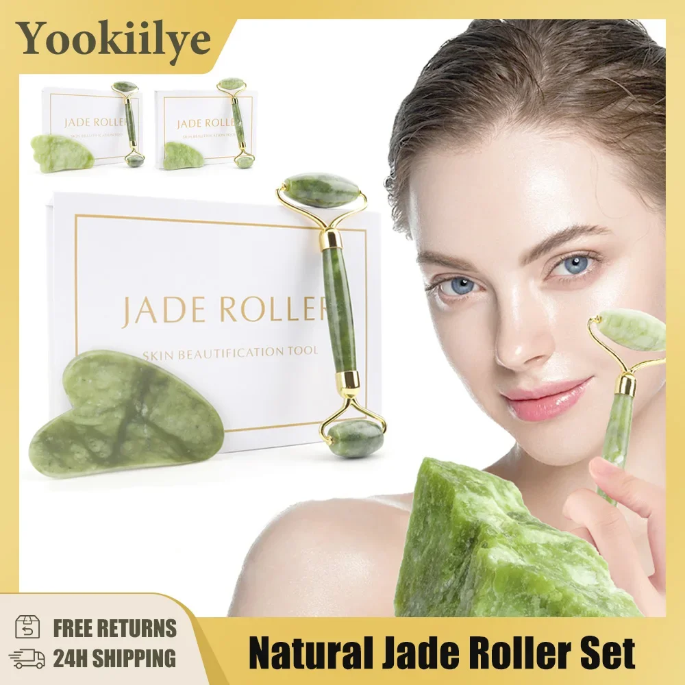 Face Massager Jade Roller for Face Lifting Tools Facial Gua Sha Jade Stone Anti-aging Wrinkle Skin Care Beauty Health Gift Box