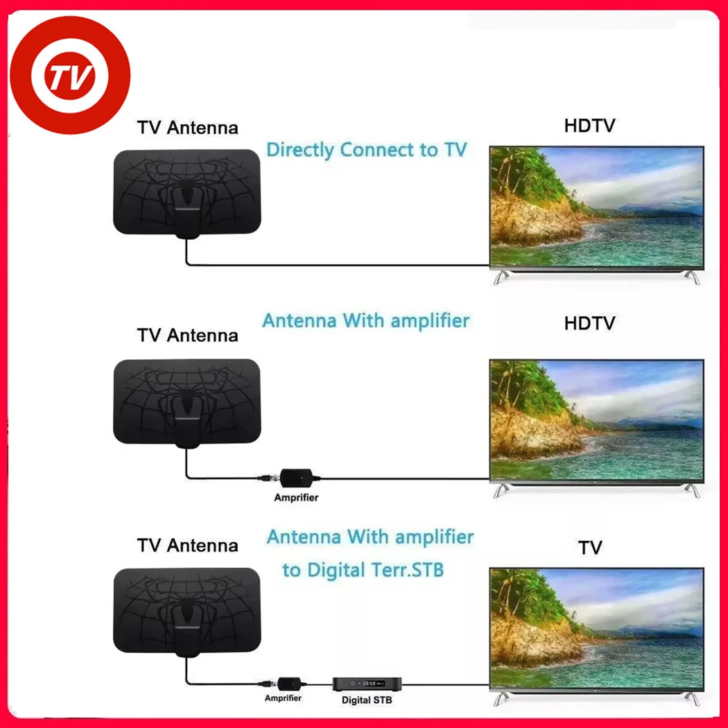Indoor 1500 Miles Digital Antena TV Aerial Amplified HDTV Antenna 4K DVB-T2 Freeview isdb-tb Local Channel Broadcast