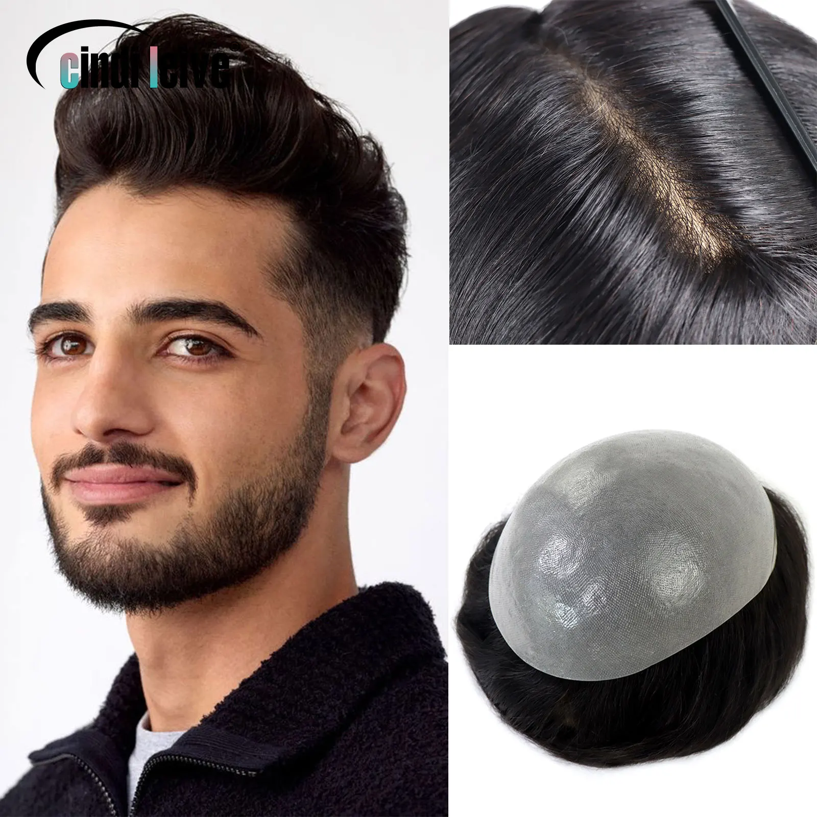 8x10 Inch 0.06mm Skin Full PU Toupee For Men Human Hair #1B 6Inch Men's Wig V Loop Toupee Men's Replacement Systems Unit Wig human hair toupee