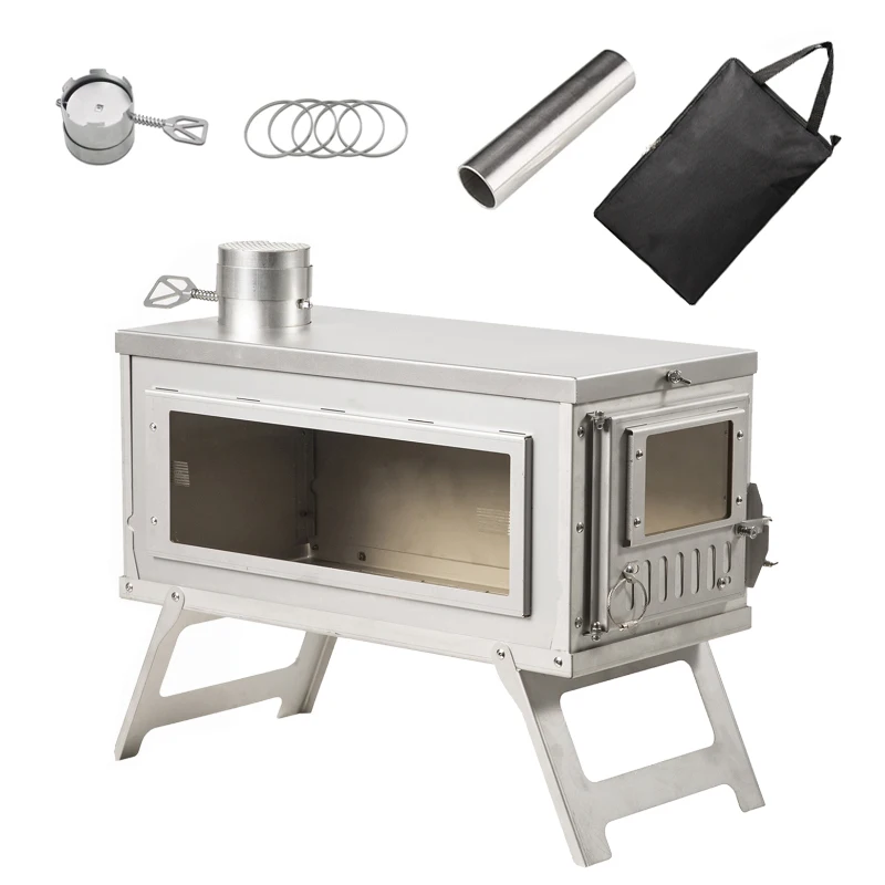 Portable Tent Stove with Glass Wall Outdoor Hiking Wooden Burned Quick