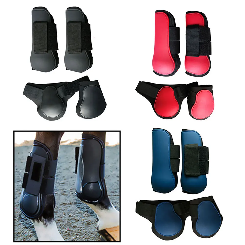 4pcs Jumping PU Shell Sports Riding Anti Scratching Horse Leg Boots Adjustable Band Front Hind Protective Training Outdoor 2