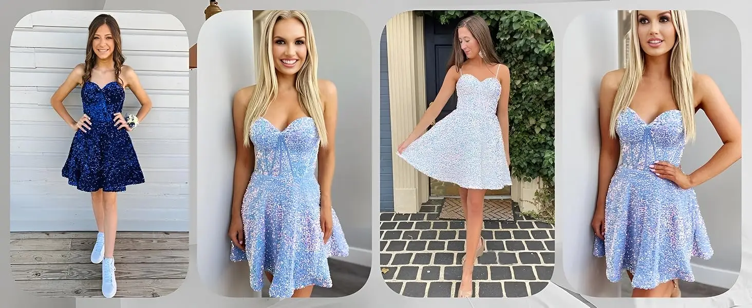Spaghettiträger Homecoming Kleider,Pailletten Homecoming Kleider,Kurze Homecoming Kleider