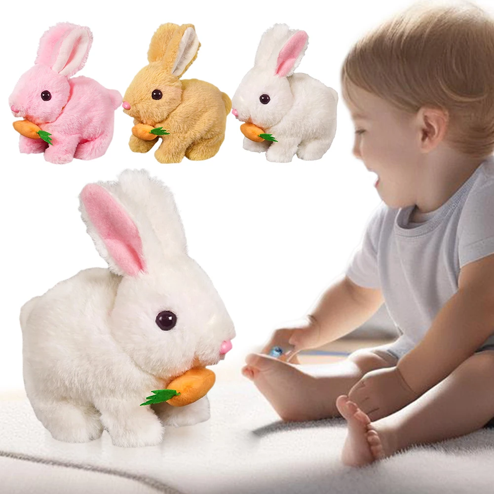 Plush Stuffed Carrot Bunny Toy Jumping Twitching Shaking Ears Cute Electric Rabbit Interactive Toys Gift for Toddlers Birthday