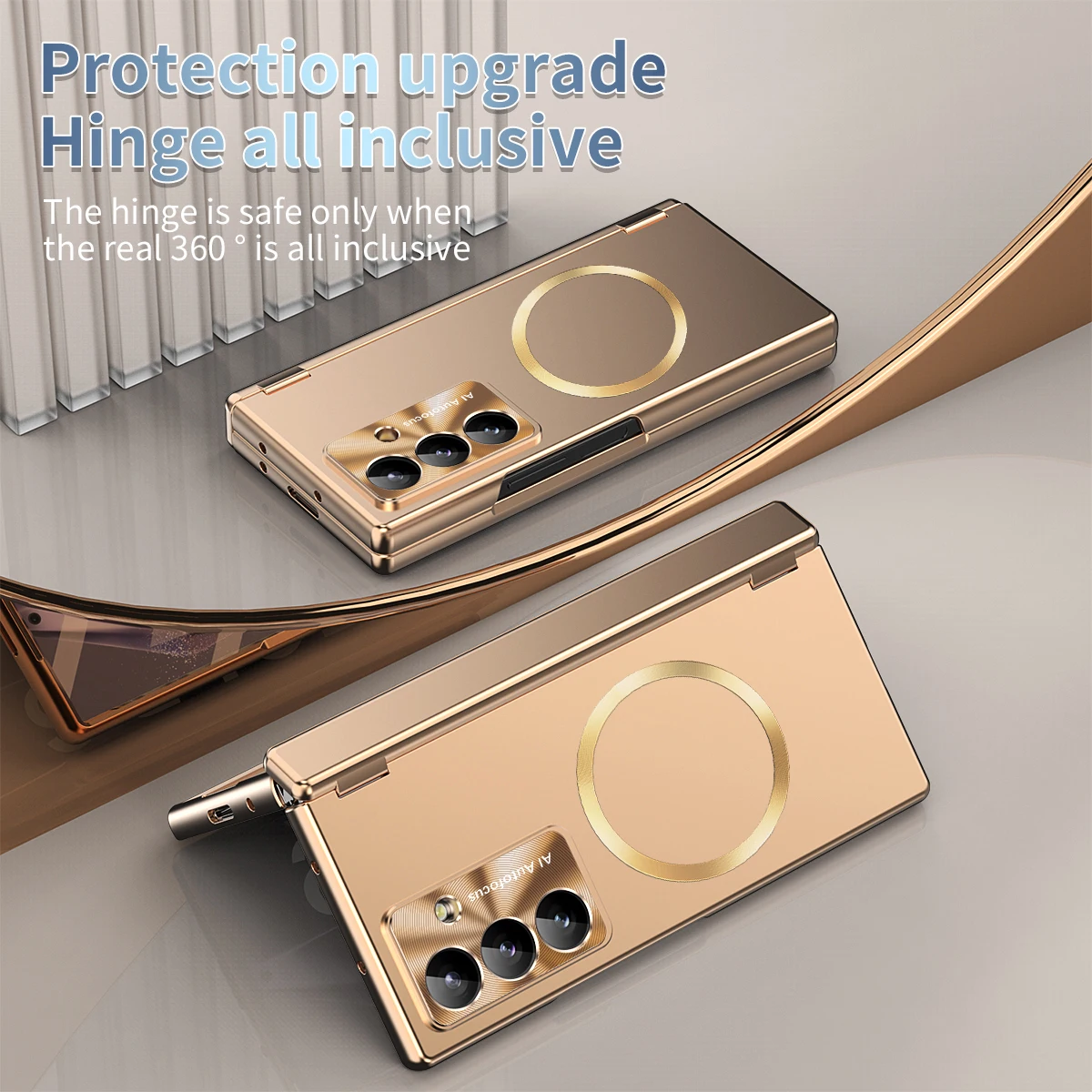 Premium Magnetic Wireless Charging Phone Case with Pen Slot & Tempered Film Cover