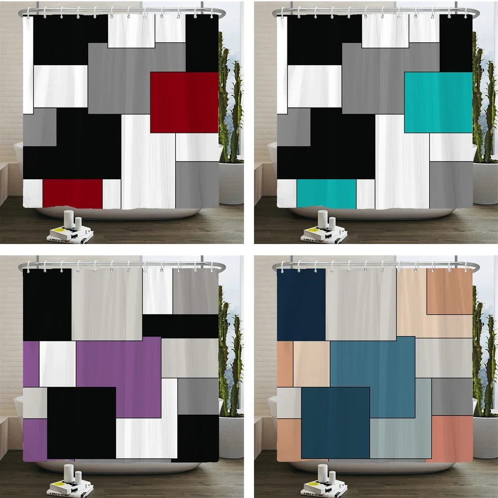 โมเดิร์นเรขาคณิตผ้าม่าน Lattice พิมพ์ผ้าม่านกันน้ําโพลีเอสเตอร์อ่างอาบน้ําผ้าม่านห้องน้ําตกแต่งด้วยตะขอ 1