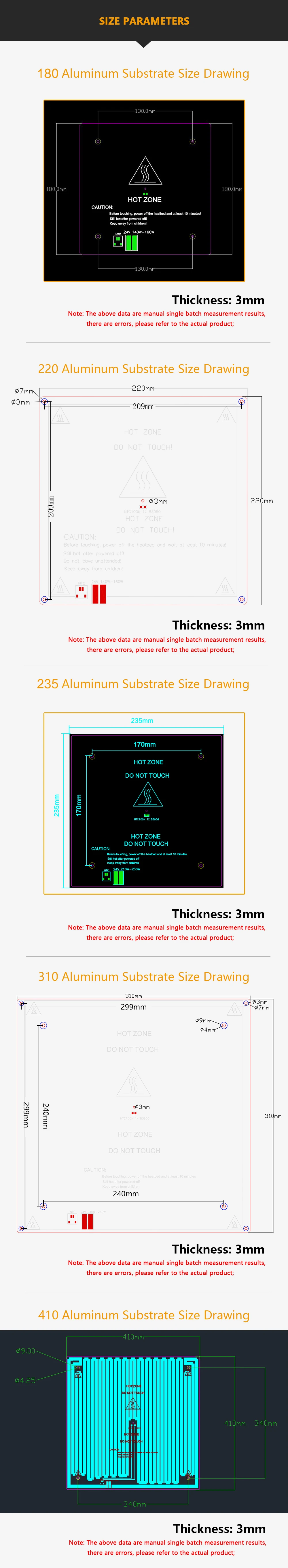 3dsway 3dprinter parte 3mm substrato de alumínio