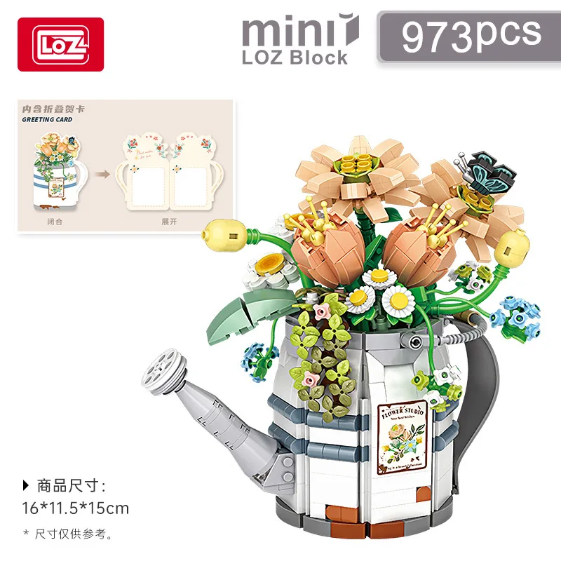 

LOZ MINI Flower Watering Can Potted Building Block MOC Creative Plant Bouquet Home Decoration Bricks Children Toys Kids Gifts