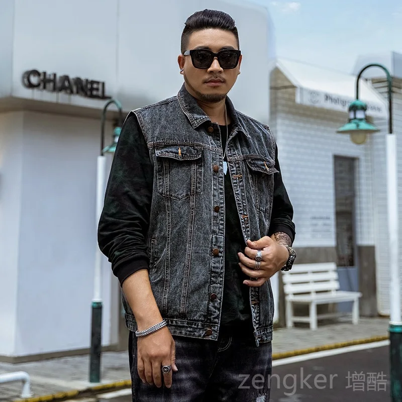 Men's denim vest men's blue Korean jacket sleeveless large yards cowboy vest handsome tide vest for men 7XL 6XL 5XL 2