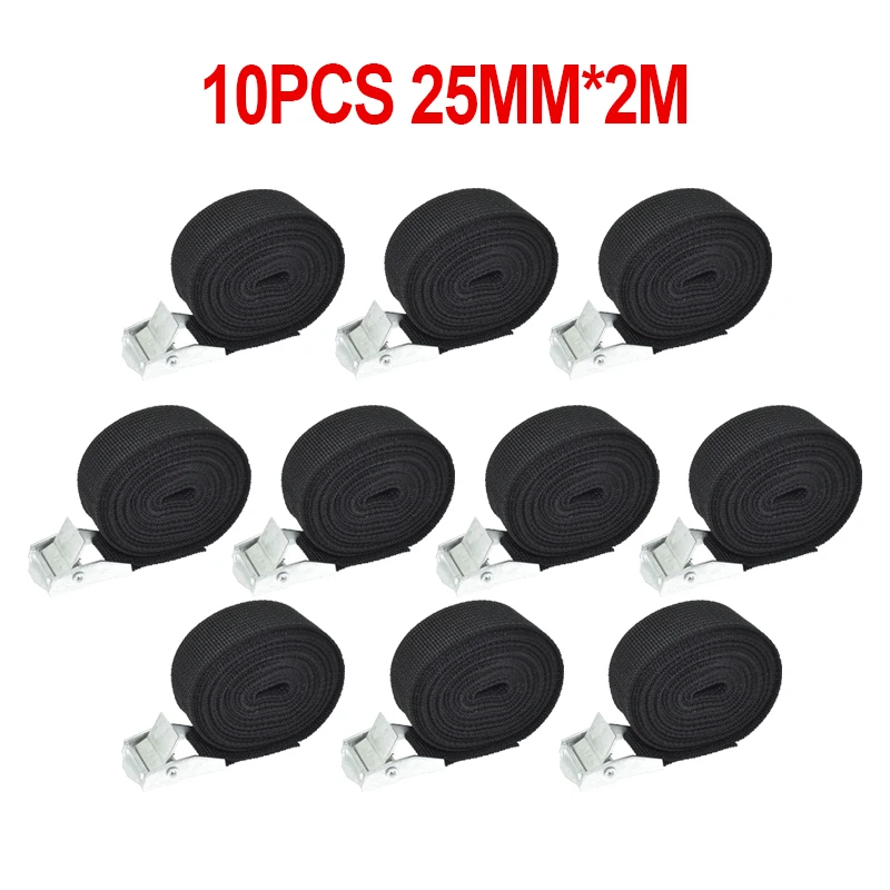 10pcs 2M Zinc Alloy Pressure Buckle Pallet Cargo Straps Luggage Fixed Car Fixed Tensioner Straps Ratchet Tie-Down Belt
