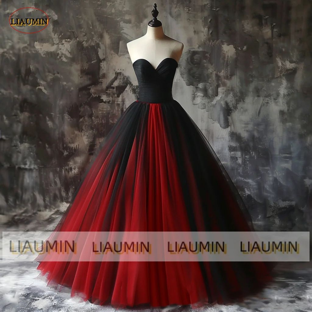 

Красное черное Тюлевое ТРАПЕЦИЕВИДНОЕ Плиссированное свадебное официальное платье для вечерней вечеринки со шнуровкой сзади Индивидуальный размер ручная работа