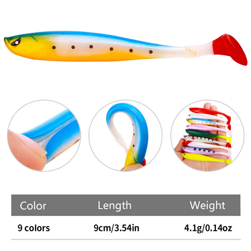 6-Piece Soft Silicone Fishing Lure Set - 9cm 4g Swimbaits for Saltwater and Freshwater Bass Fishing