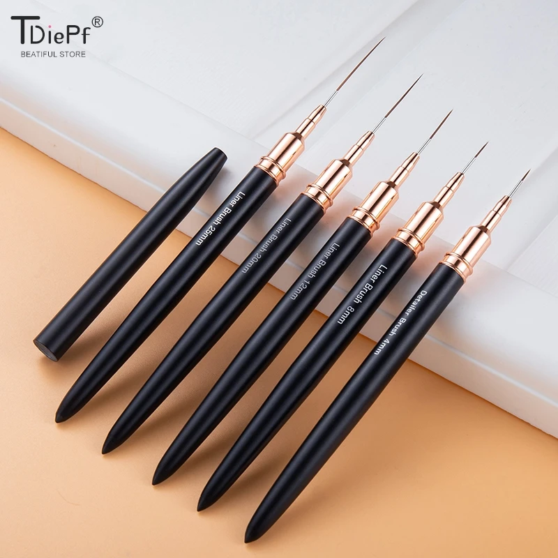 1*Nail Art Brushes Nail Liner DIY Drawing Painting Flower Line Stripes Pen 4mm-25mm Metal Handle Nail Art Brush With Cover Nail  3