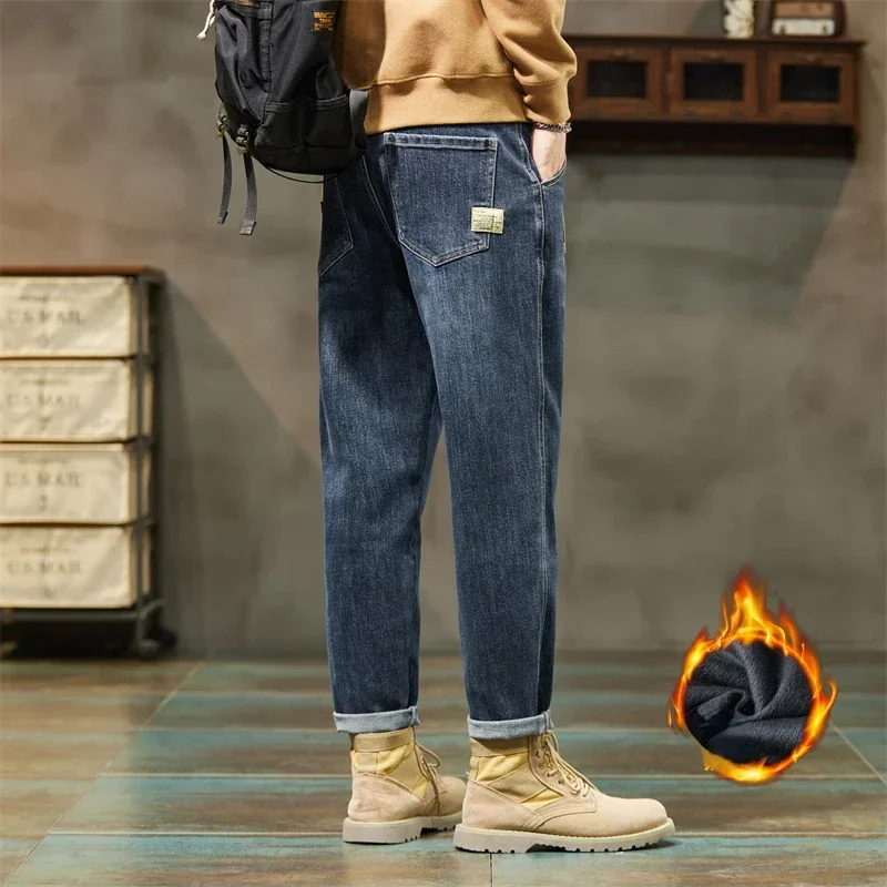 

Мешковатые джинсы, бархатные Зимние флисовые теплые черные джинсы, мужская одежда Y2k, мужские брюки-карго, уличная одежда