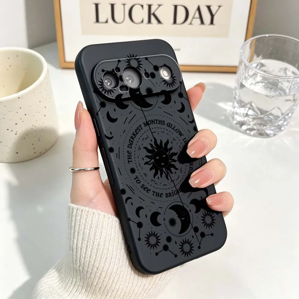 Cartoon Sun Moon Pattern Black Soft Silicone Phone Case