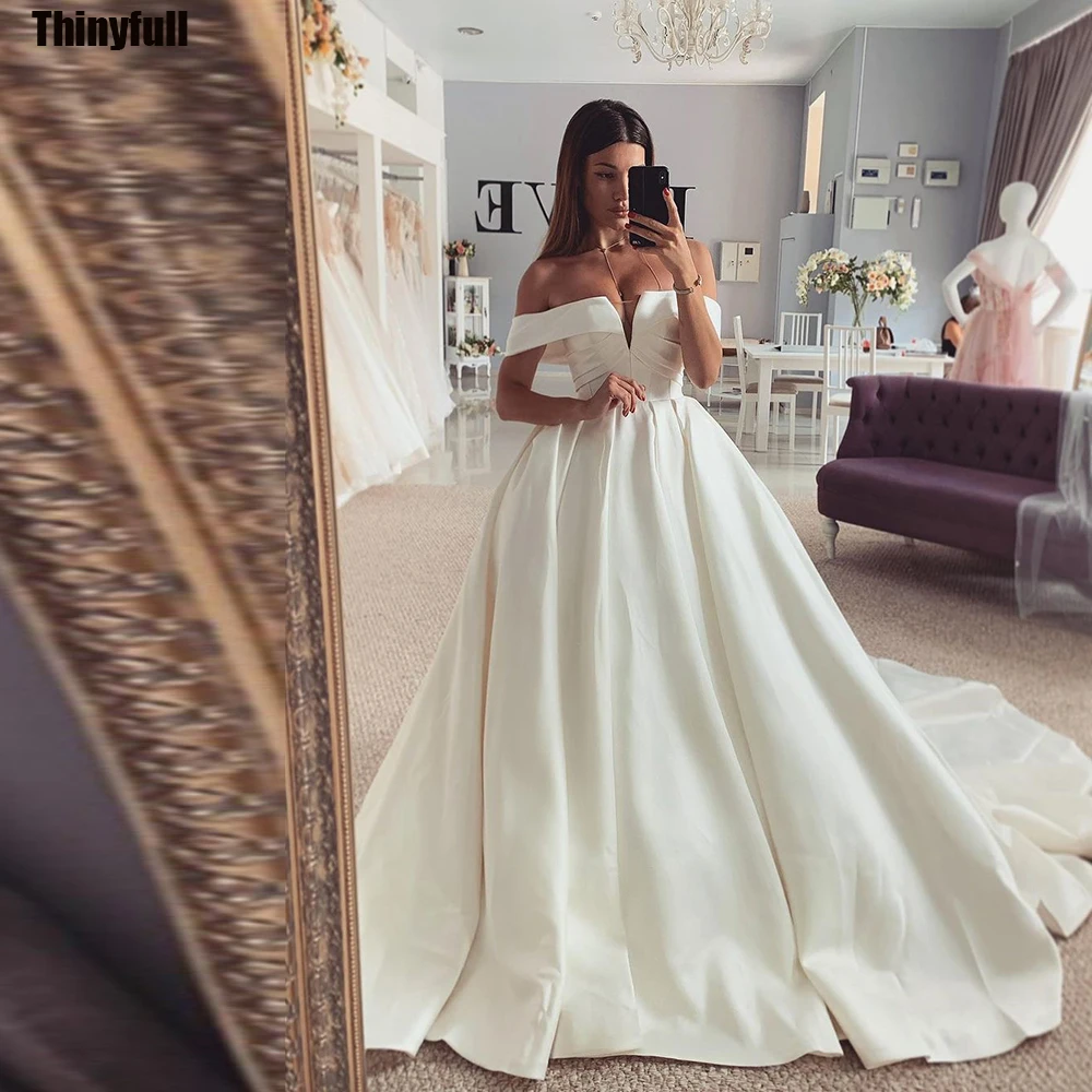 

Thinyfull Simple Women Wedding Dresses A-line Strapless Off Shoulder Bride Gowns Long Satin Bridal Dress Vestido De Novia 2024