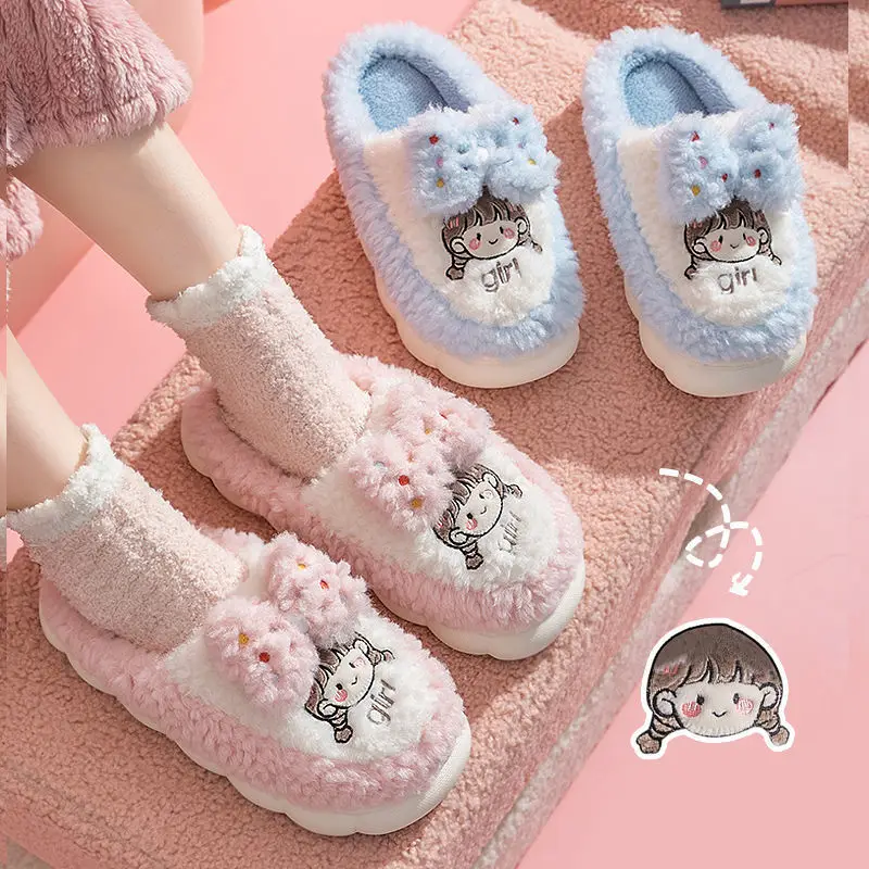 

Мультяшные милые хлопковые тапочки WTEMPO, осенне-зимние теплые тапочки из искусственного меха, домашние тапочки для пар