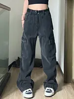American Vintage Cargo Pants Women Retro Vibe Style Loose Fit Multi Pocket Denim Trousers Casual Straight Leg Workwear Fashion - Image 4