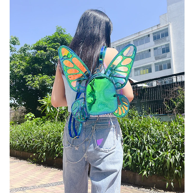 cool backpacks accessories	 Novel Women's Laser Backpack Angel Butterfly Wings School Backpack for Girl Travel Casual Daypack School Bag Holographic Leather stylish backpacks for travel