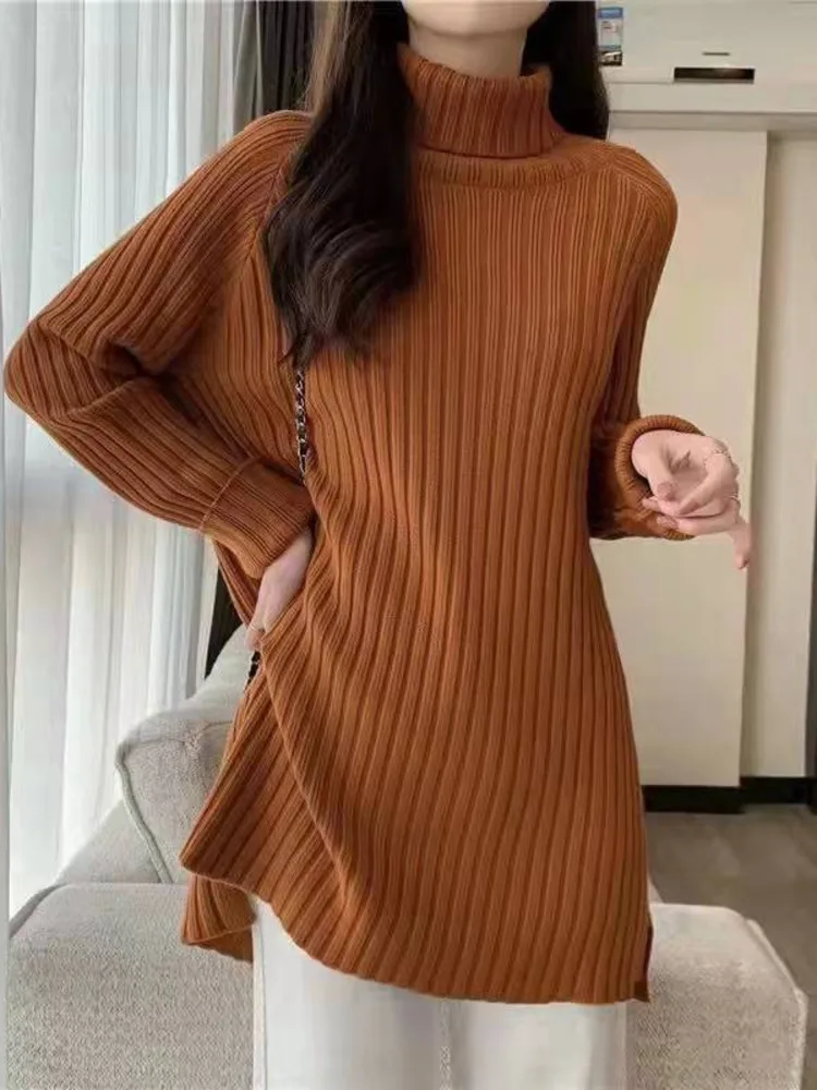 

Корейский пуловер, вязаный свитер, женский модный простой винтажный свитер с высоким воротником и длинными рукавами на осень и зиму