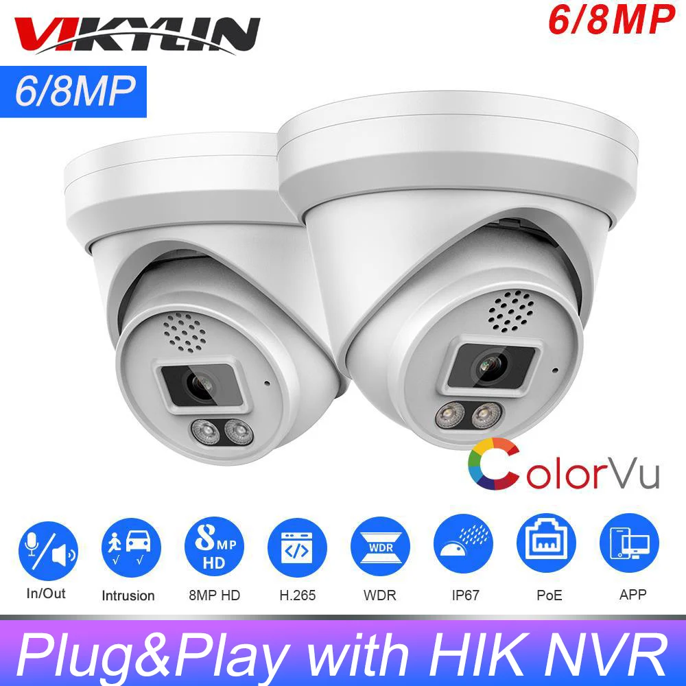 Vikylin Hikvision Compatibile 6Mp 8Mp Colorvu Telecamera Ip Telecamera Di Sorveglianza Di Sicurezza Audio A 2 Vie Plug & Play Con Hik Nvr P2P View