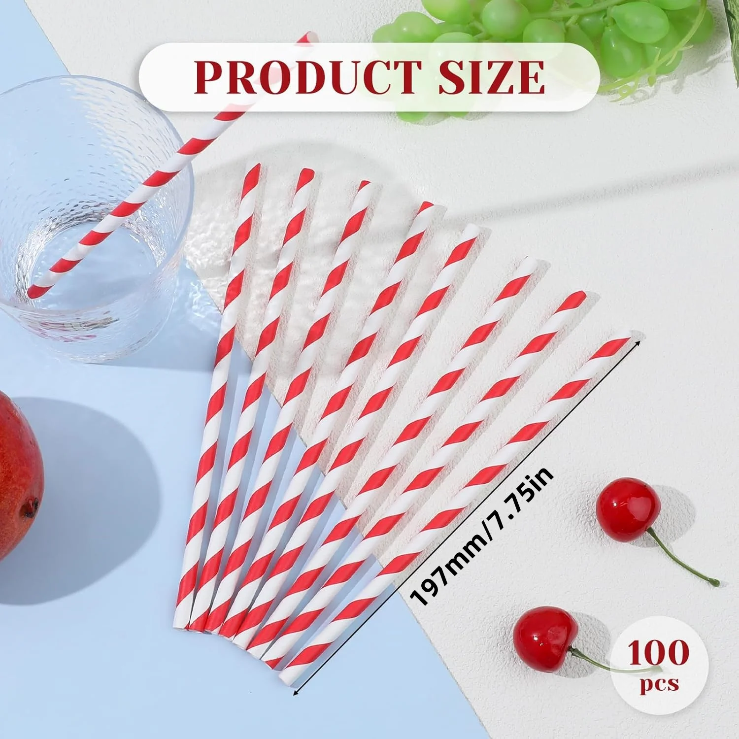 Paper Straws 100pcs Biodegradable Red Striped Drinking Straws Valentine's Day Party Cake Pop Sticks