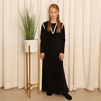 Girls and lady robe long sleeves clothes ribbed and velour set family set maxi dress casual girls black maxi dress wear 1