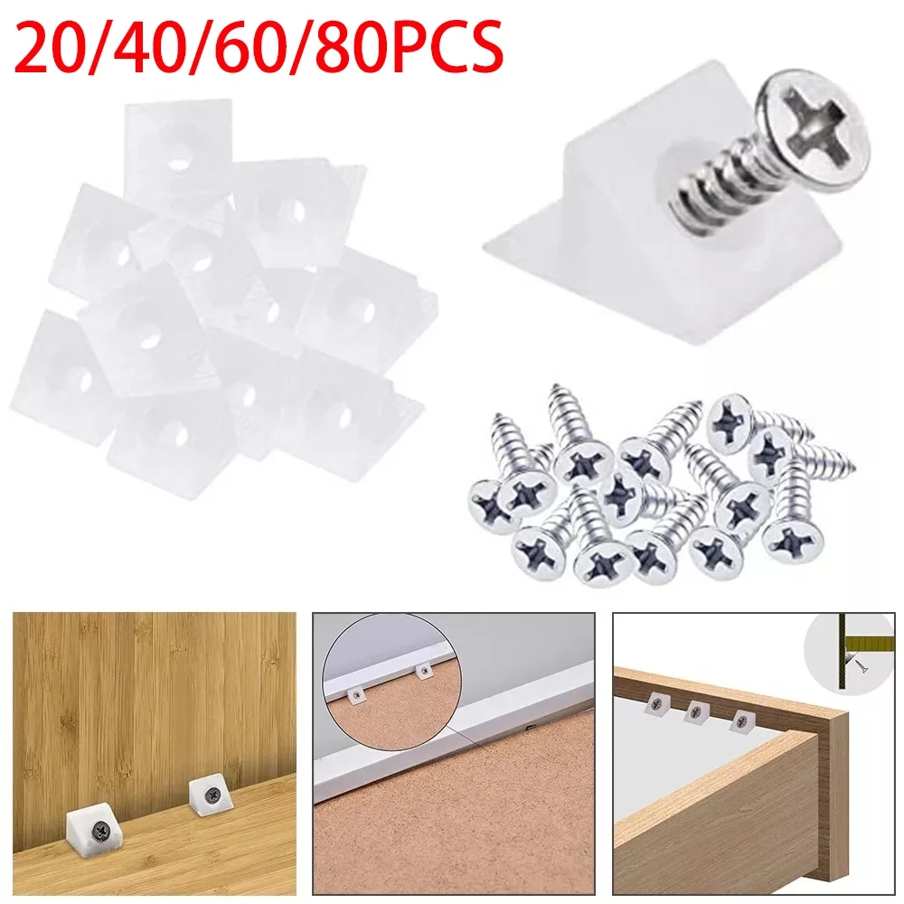20/40/60/80pcs Drawer Wedges Screws Bottom Support Plastic Repair Cabinets Bookshelves Angle Code Bracket Fastener