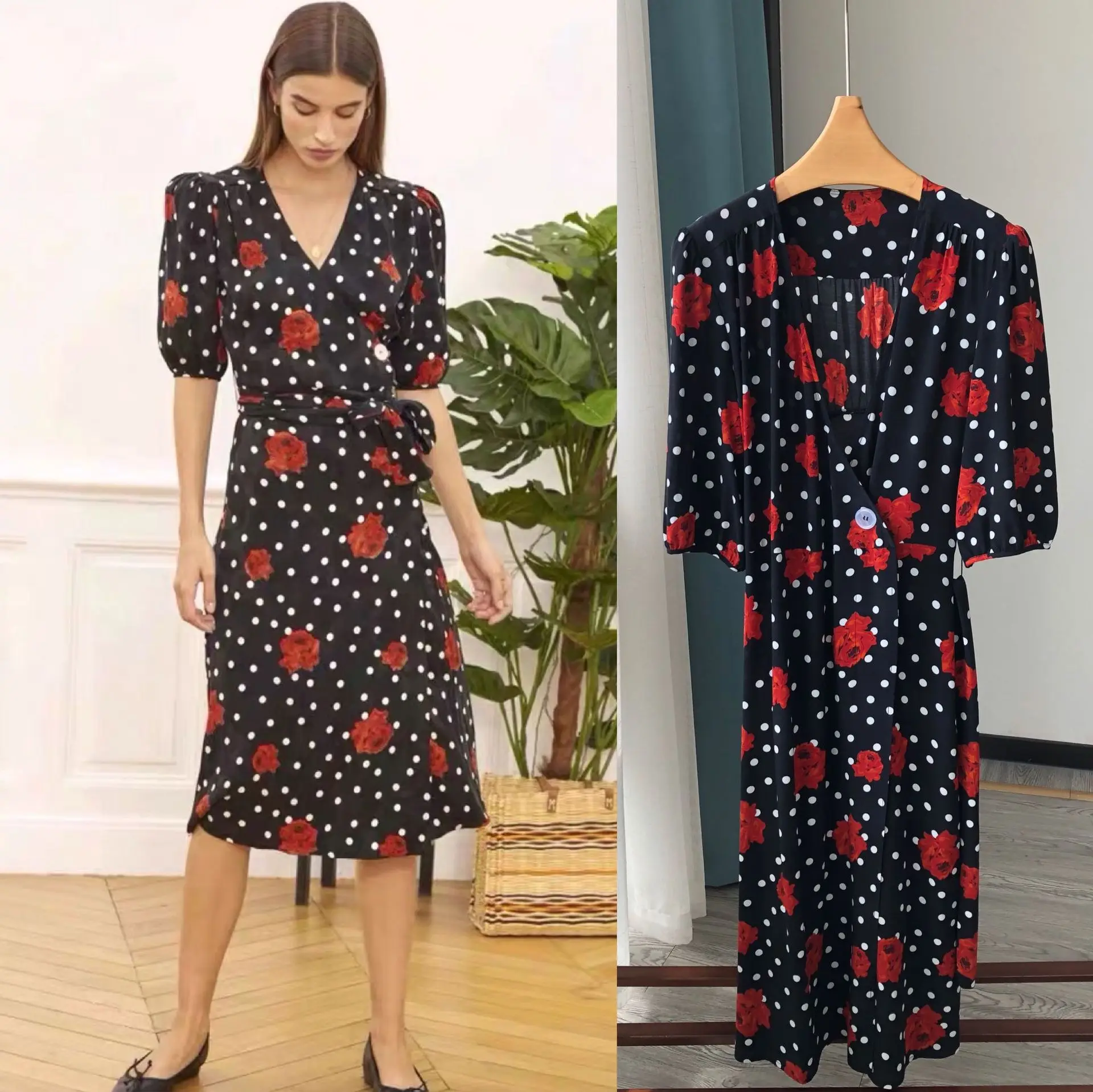 2024 Album Edition Red and Black Women's Dress Polka Dot Rose