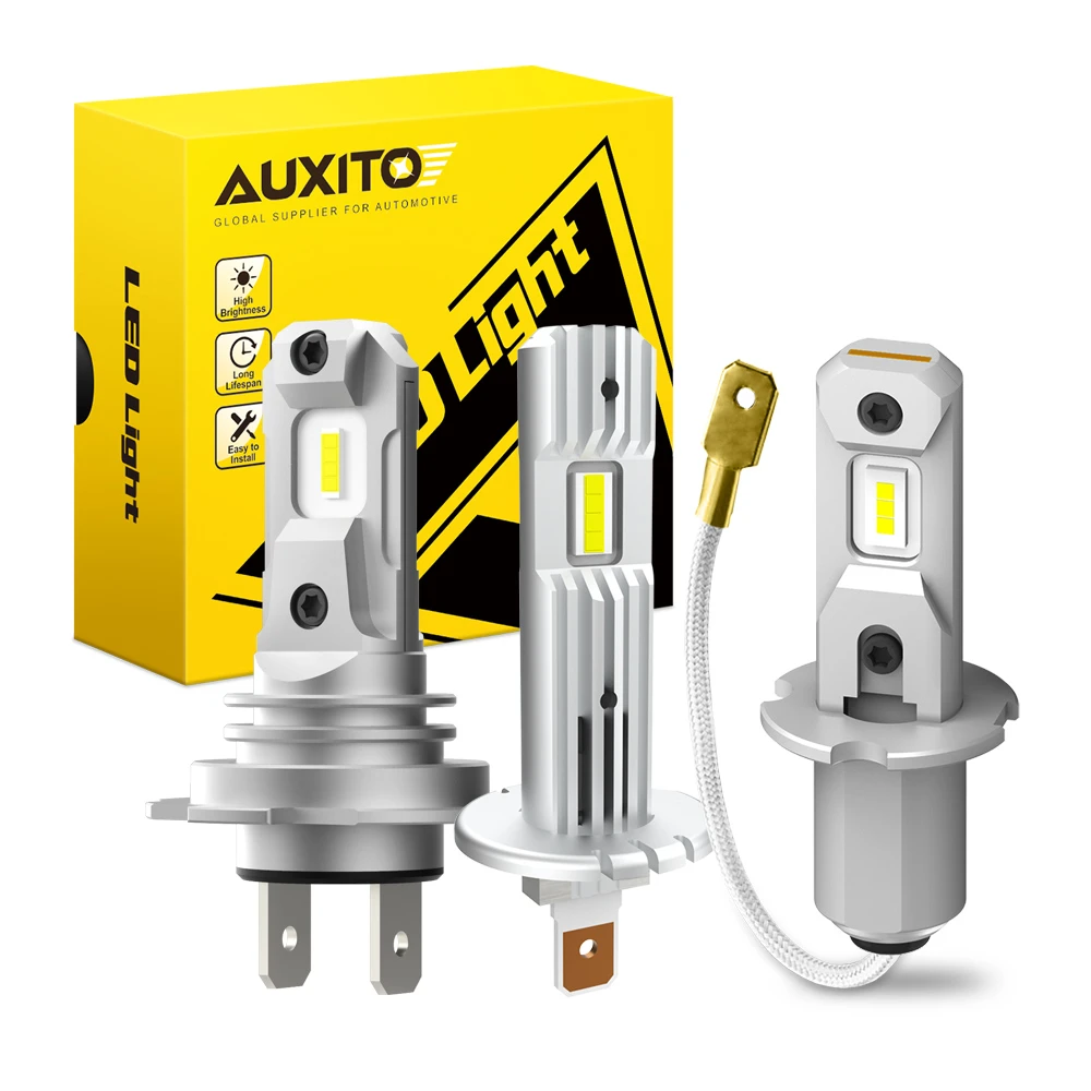 AUXITO 2Pcs H7 H1 H3 LED Car Headlight Bulbs Mini Size 60W 6500K White