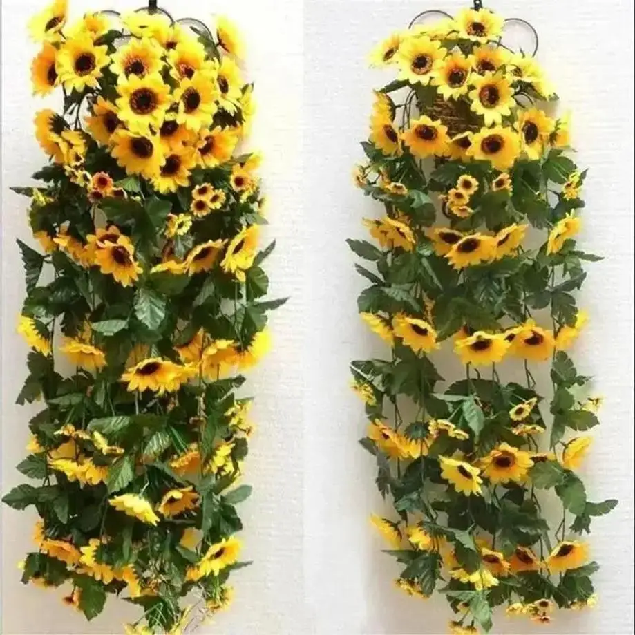 260cm Simulated Sunflower Vine Air Conditioning Duct Decor Wrap Sunflower Flower Garland Wedding Arch Decoration Plastic Flowers