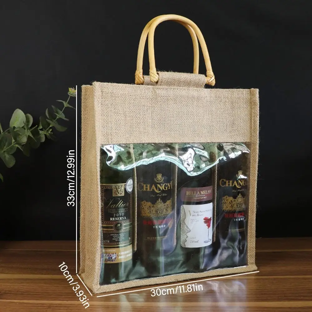 Bolsa De Vino De Lino Con Ventana Para 3 Botellas – Ideal Para Bodas, Regalos, Cumpleaños Y Navidad, Asa Cómoda Y Diseño Reutilizable