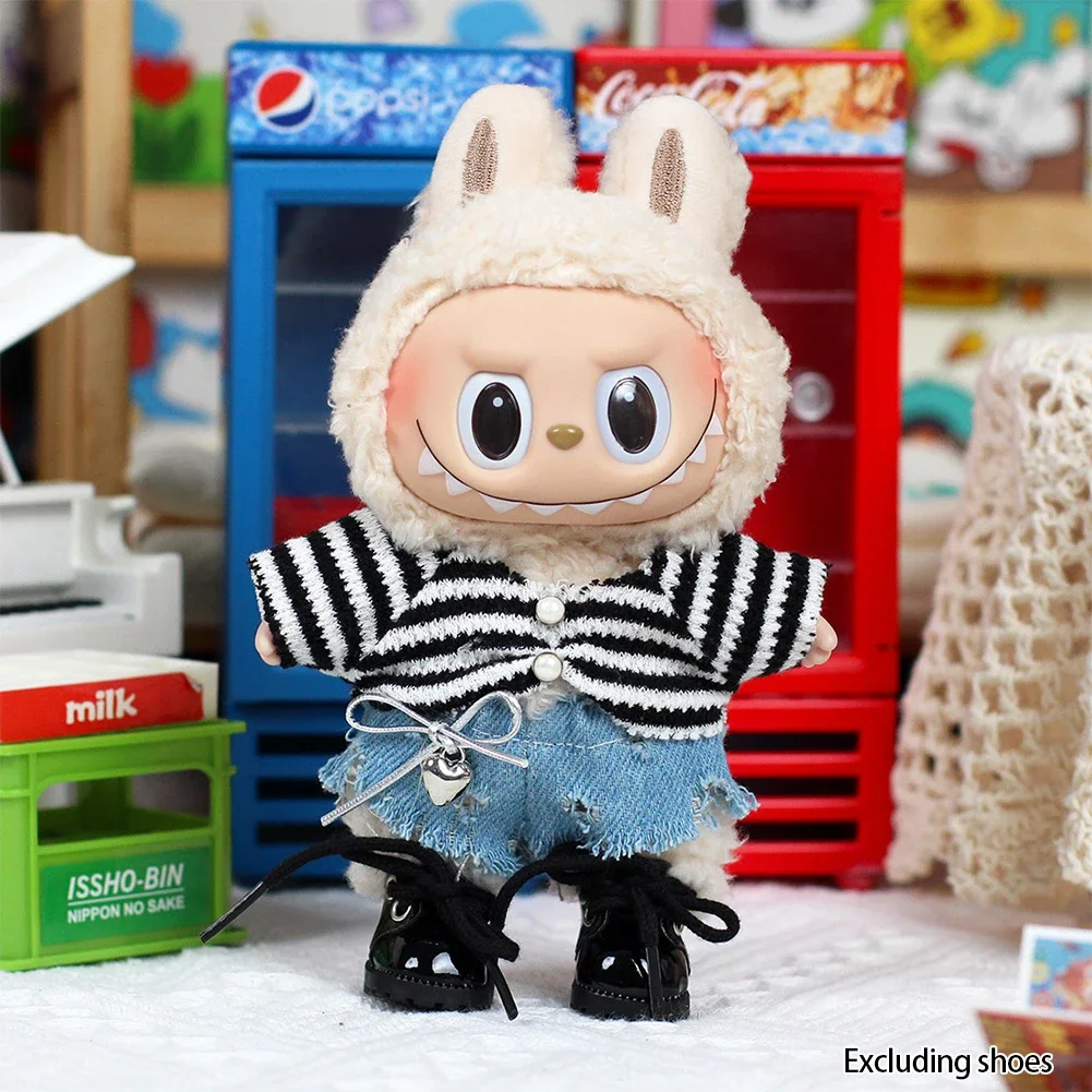 Mini Plush Doll Clothing Set - Flower Shirt, Leather Jacket, Skirt Gift Set