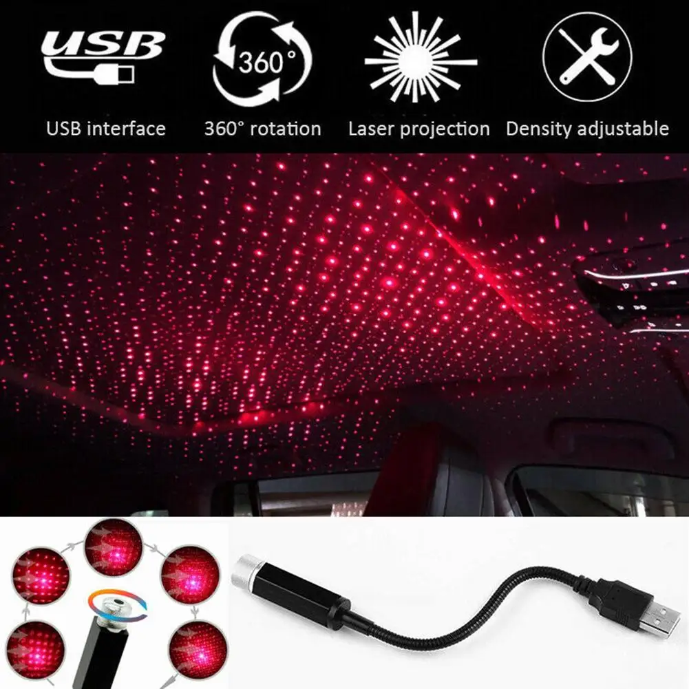 

Romantic LED Car Roof Star Night Light Projector Atmosphere Galaxy Lamp USB Decorative Lamp Adjustable Car Interior Decor Light