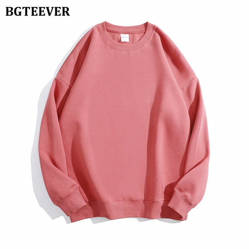 BGTEEVER Casual O-neck Loose Women Pullovers Spring Autumn Long Sleeve Basic Cotton Sweatshirts for Women