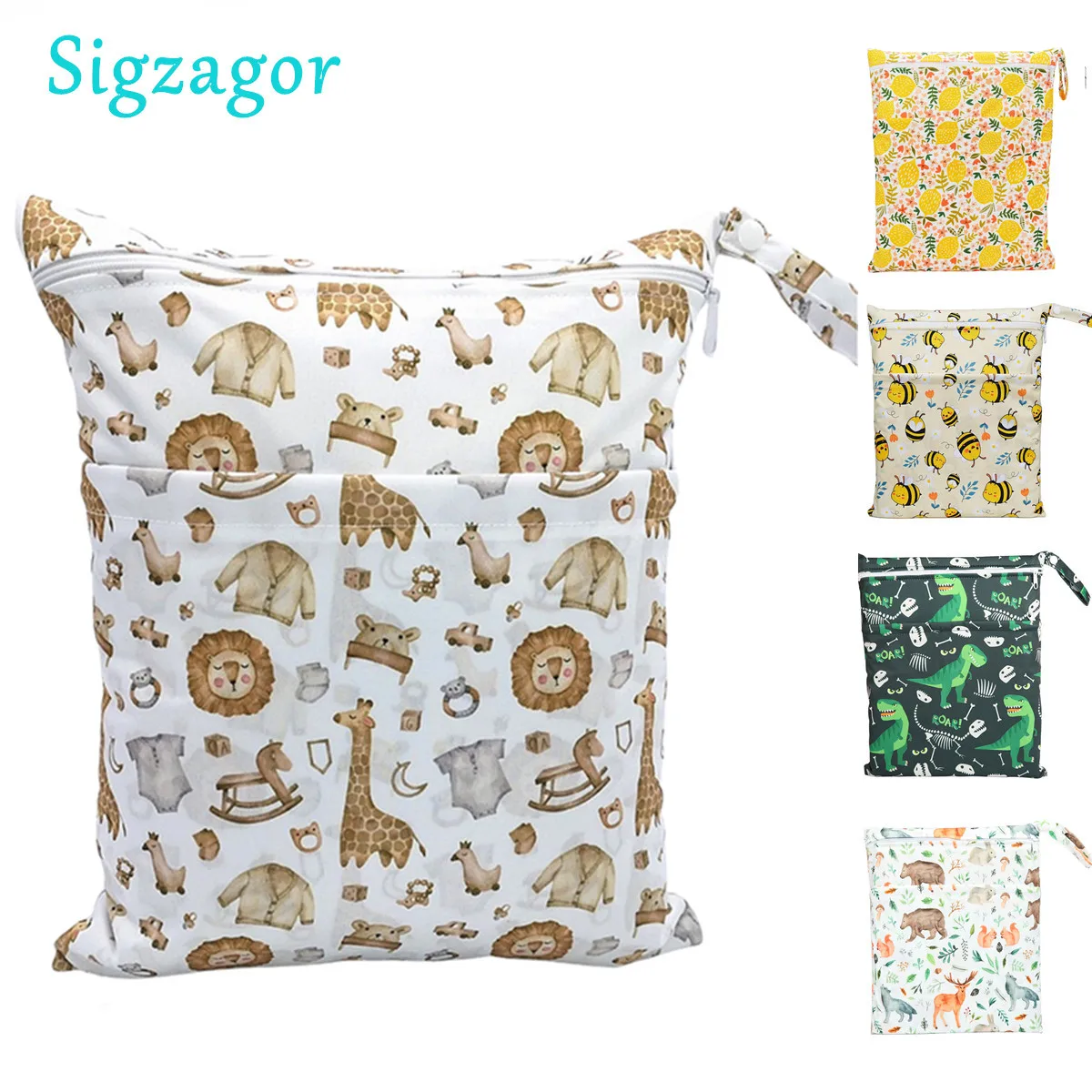 Diaper Bag [Sigzagor]Wet Dry Bag With Two Zippered Baby Diaper Bag Nappy Waterproof Reusable Washable