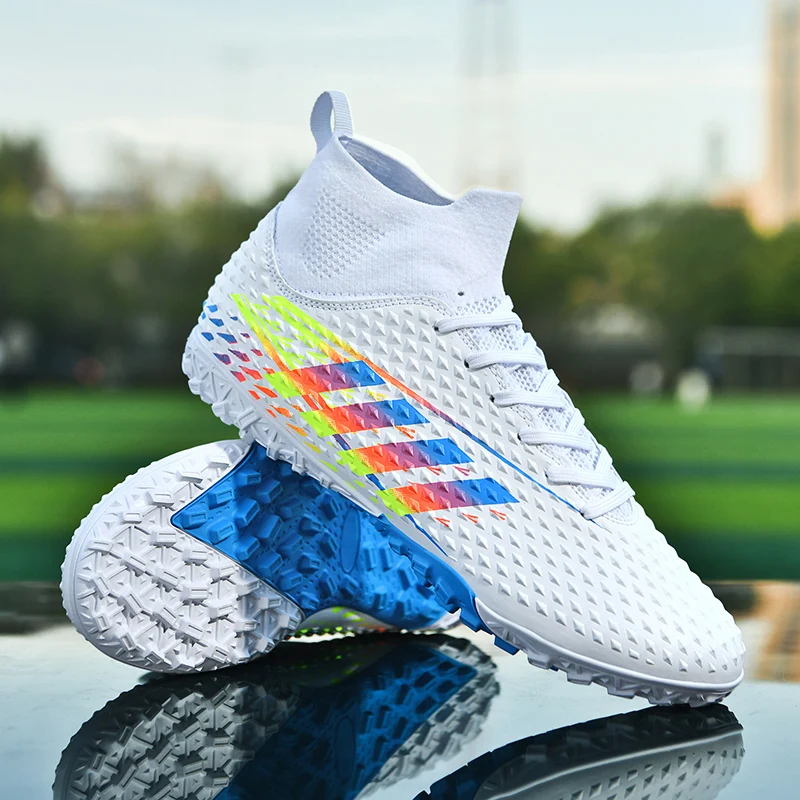 Men's Soccer Cleats Football Shoes High-Tops Lace-Up Non-Slip Short Spikes Rubber Outsoles Indoor Firm Ground Turf Futsal